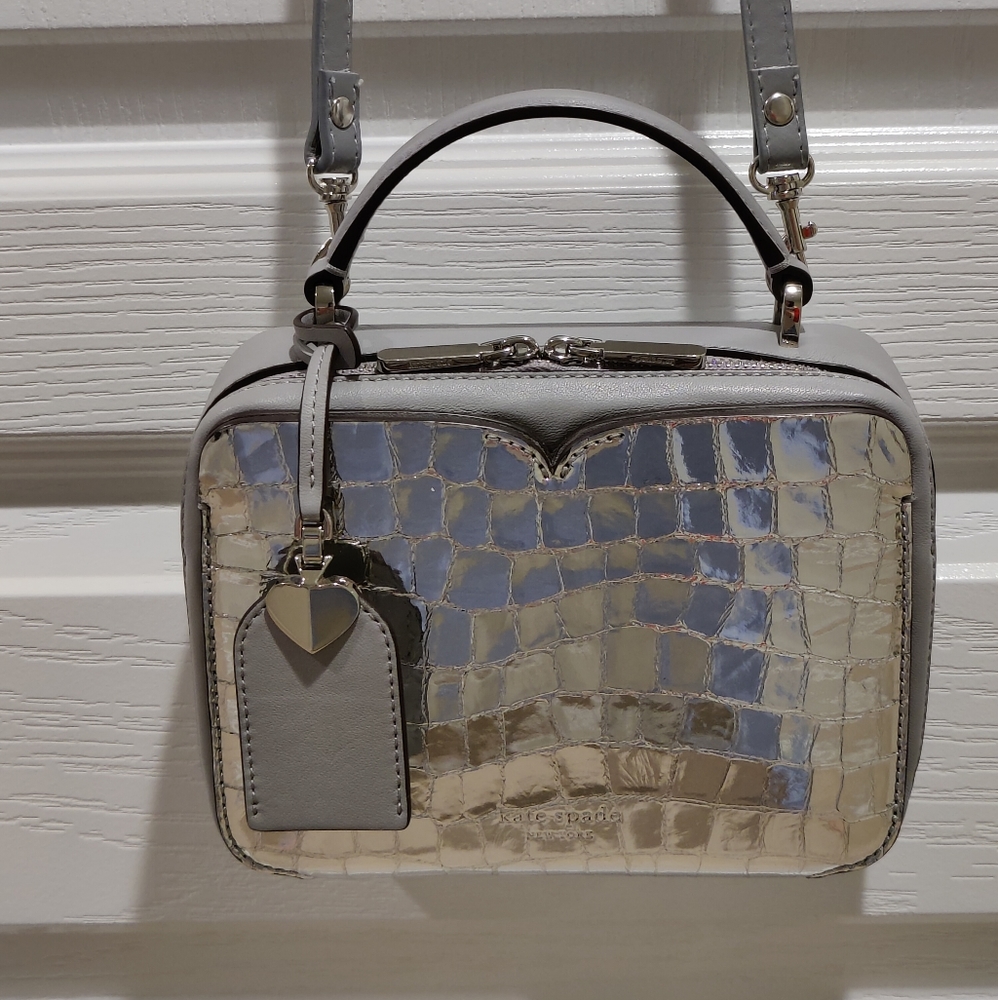 Kate Spade Metallic Silver Mini Top Handle Leather Vanity Bag